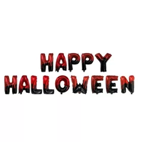   "Happy Halloween" feliratú piros fekete fólia lufi 35 cm