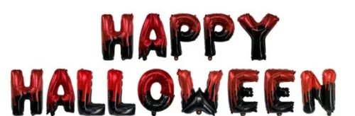 "Happy Halloween" feliratú piros fekete fólia lufi 35 cm