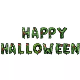   "Happy Halloween" feliratú zöld-fekete fólia lufi 35 cm