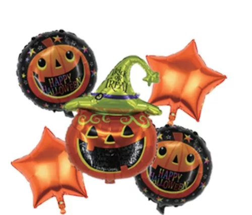 Halloween-es fólia lufi szett 5 részes boszorkánykalapos tök