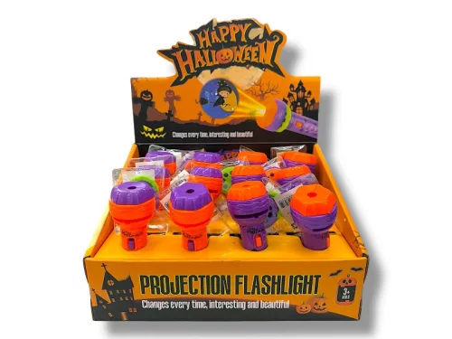 Halloween - Vetitő zseblámpa - 11,5*4cm 2korong 16minta 