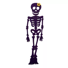 Halloweeni-i csontváz függődísz filcből lila virágos