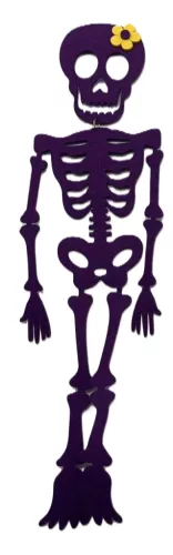 Halloweeni-i csontváz függődísz filcből lila virágos