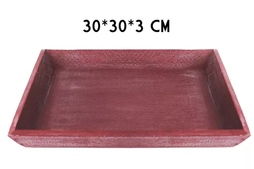 Fa tálca  négyszög 30x30cm - piros
