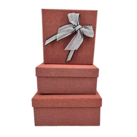   Bőrhatású díszdoboz szett 3 részes, tégla színű 21x21cm