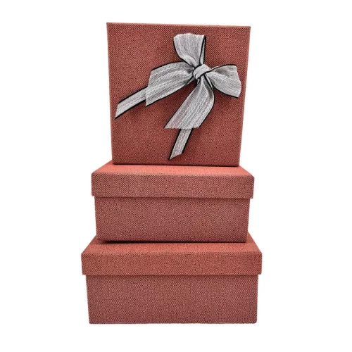 Bőrhatású díszdoboz szett 3 részes, tégla színű 21x21cm