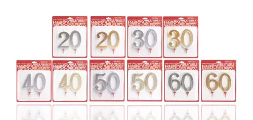 Szülinapi gyertya duplaszám 20-60 ig ezüst vagy arany