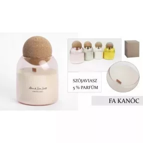 Szója gyertya + 5% parfűm parafa tetővel  üveg ami hasznosítható majd  9x13cm