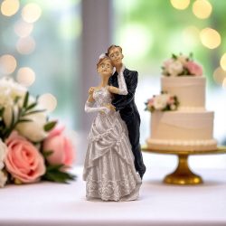 Kerámia esküvői pár fehér/fekete 6x13,8cm