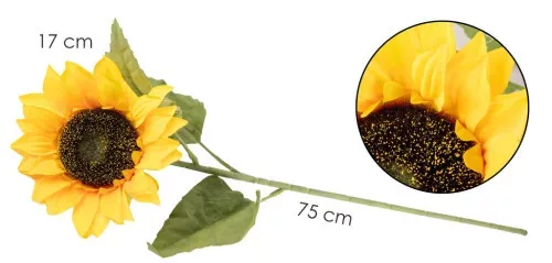 Selyem napraforgó szálas 75cm, 17cm-es fej
