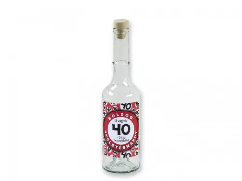 Pálinkás üveg Boldog 40. Születésnapot piros 0,5l, 7x7x28 cm
