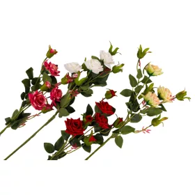   Élethű mű rózsa ág 3 virággal és 4 bimbóval, 77 cm – 4 féle színben választható/db
