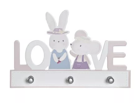 Akasztó 3 férőhelyes "LOVE" nyuszi és egér