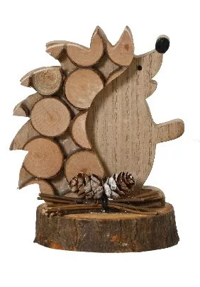 Dekoratív fa sün figura farönk tüskékkel – FSC Mix 70%, 12 cm