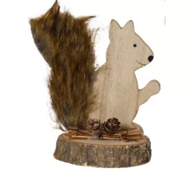   Mókusfigura prémes farokkal, fa talpon, 12 cm – őszi dekoráció