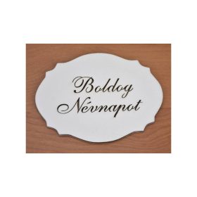 Natúr fa- Boldog névnapot kiesős tábla fehér 7,5x10xcm