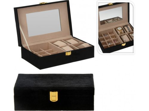 Ékszertartó doboz tükörrel 25x16x7cm fekete