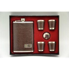 Fém laposüveg szett barna műbőrborítással