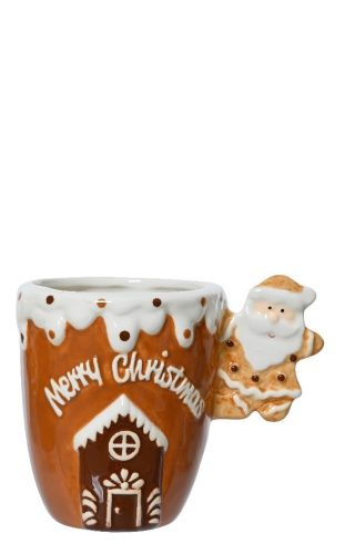 Bögre házikóval Mikulás foganytúval 9,5x14x10,5 cm világosbarna