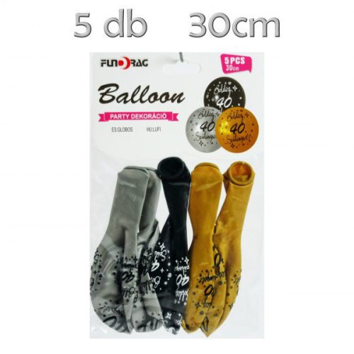 Latex lufi BSZ 40 arany-ezüst-fekete 5db 30cm