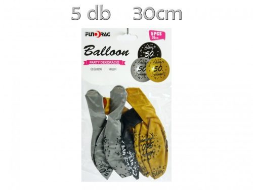 Latex lufi BSZ 50 arany-ezüst-fekete 5db 30cm