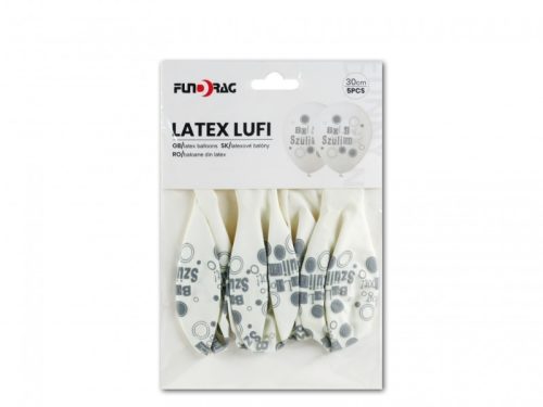 Latex lufi BSZ 30 cm 5 db/csomag fehér alapon ezüst felirat