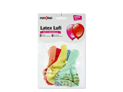 Latex lufi BSZ 30 cm 5db/csomag vegyes színek arany felirattal