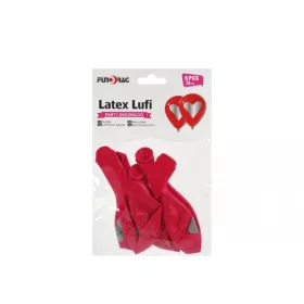 Latex lufi szív 30 cm 5db/csomag piros alapon ezüst szív