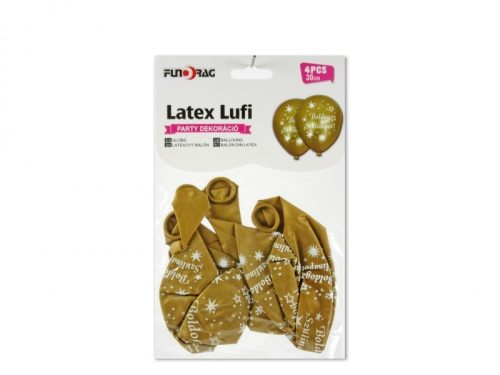 Latex lufi BSZ 30 cm 4db/csomag arany alapon fehér felirat