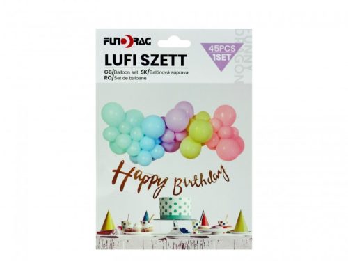 Lufi szett pasztell + Happy Birthday felirat 45cm