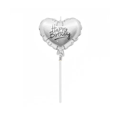 Gyertya ezüst szív Happy Birthday 13,5cm