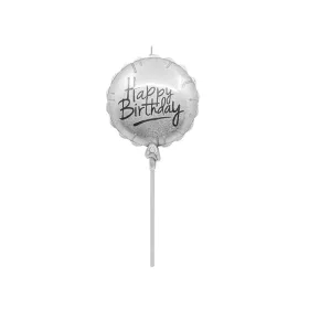 Gyertya ezüst kerek Happy Birthday 14,5cm