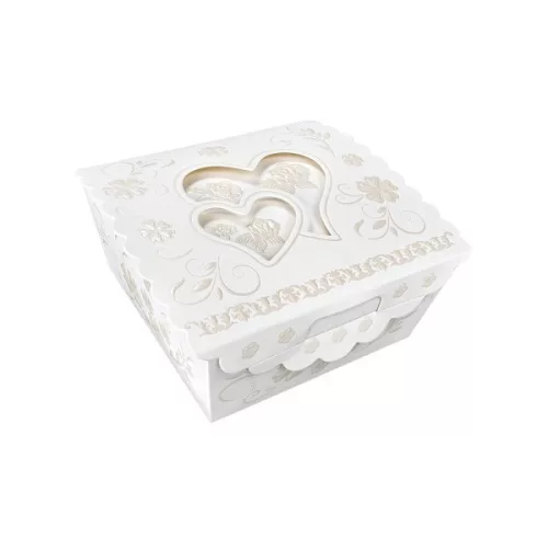 Papír ajándékdoboz esküvőre 8x4,5cm szív kivágású /db