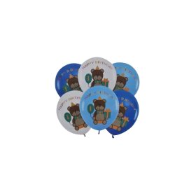 Latex lufi -Happy Birthday kék macis 6db/cs 30cm