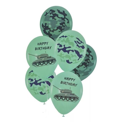 Latex lufi Happy Birthday military zöld 6db 30cm 
