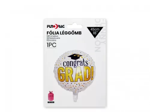 Congrats Grad ballagási fólia lufi 45 cm arany-fehér dekoráció