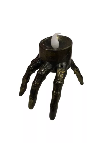 Halloween mécses csont kéz antikolt fekete