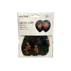 Halloween latex lufi fekete, tök mintával  30 cm  5 db/cs