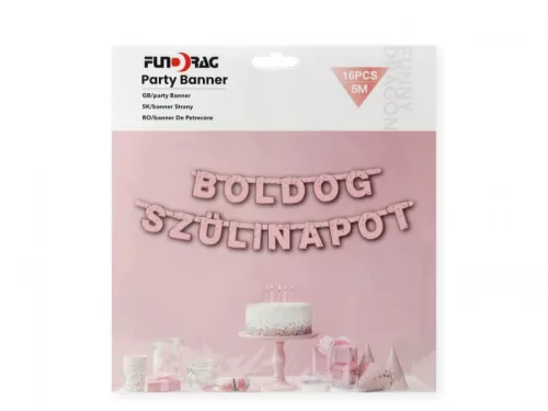 Banner rózsaszín -Bolog születésnapot  5m 16db-os