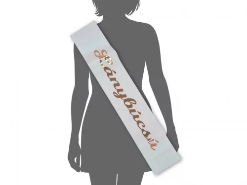 Vállszalag Lánybúcsú fehér-arany 9,5x 160cm