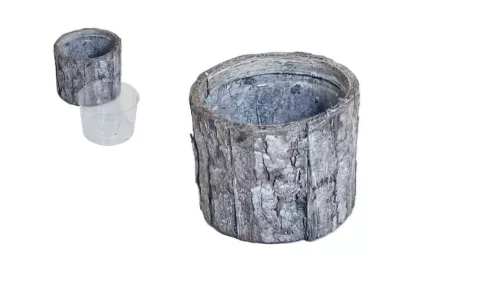 Kaspó fakéreg henger szürke D8XH7cm