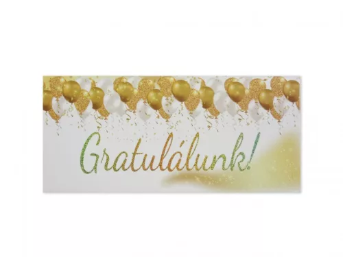 Gratulálunk díszboríték arany lufis mintával 19x9 cm pénzátadó boríték