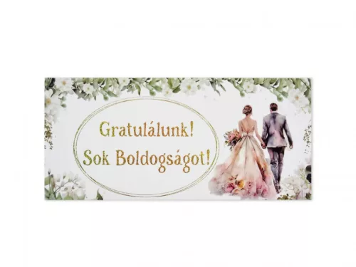 Esküvői díszboríték Gratulálunk Sok boldogságot felirattal 19x9 cm pénzátadó boríték