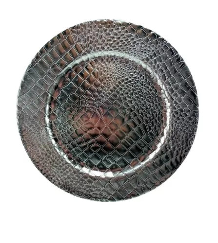 Dekor tálca kör krokodil mintás ezüst 33cm