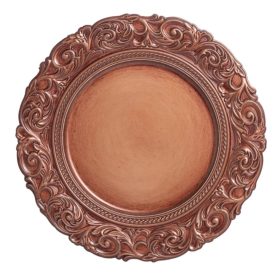   Barokk stílusú kerek műanyag tányér inda mintával bronz színű 33cm