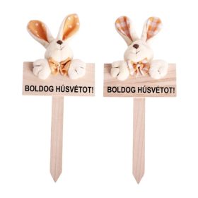   Fa beszúró + nyuszi natúr húsvét 16x10cm választható (kockás vagy pöttyös fül)