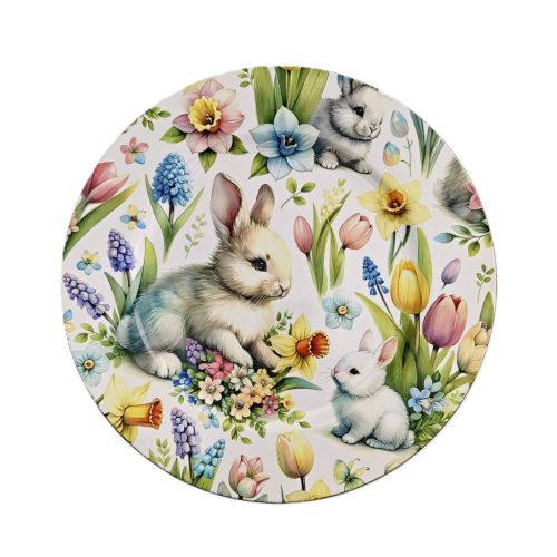 Műanyag tálca nyúl és nárcisz mintával 33 cm