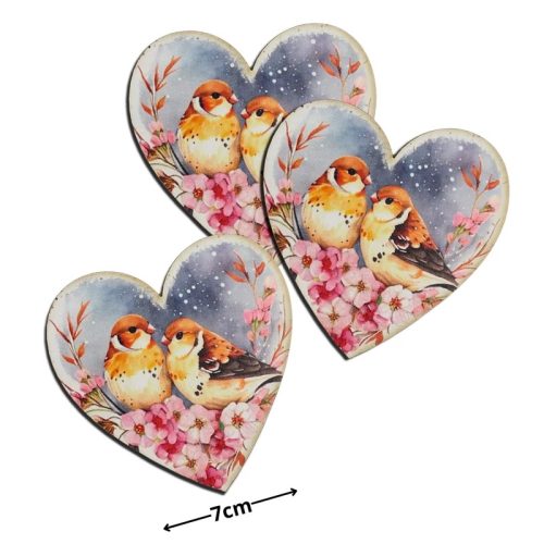 Nyomtatott dekorkarton - Szív táblák 3db/cs Madárkák virágon