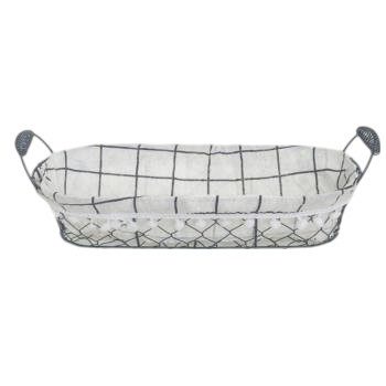 Kenyeres kosár fém ,ovál kockás bélés  36x15x8cm