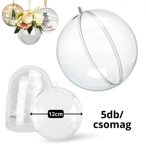 Ajándéktartó szétválasztható gömb műanyag 12cm 5db/cs